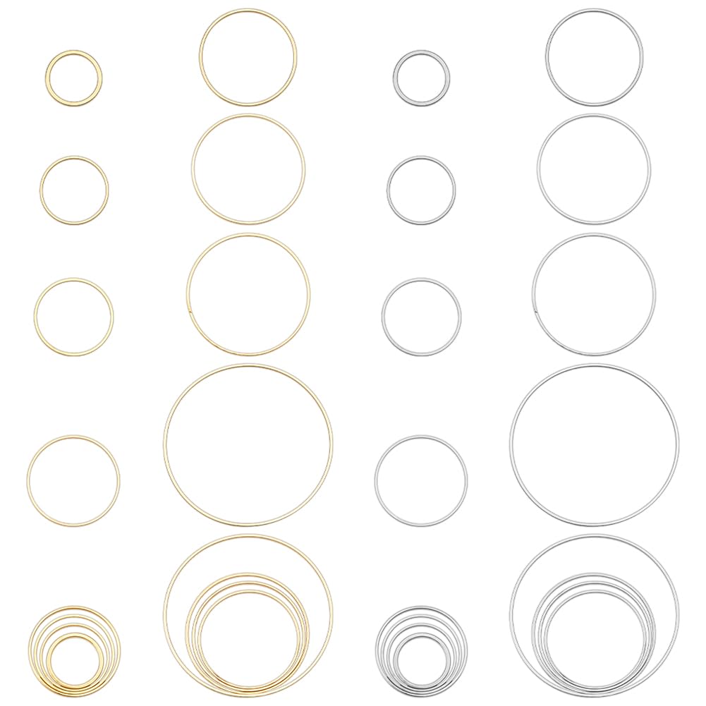 PH PandaHall 160pcs Golden/Silver Ring Pendants Jewellery Linking Rings 10/12/14/16/18/20/22/30mm Circle Pendants for Earring Necklace Jewellery DIY