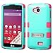 LG Tribute case, Luckyphone (TM) For LG Tribute Slim Fit Hybrid Triple Layer Tuff Verge Merge Shield Heavy Duty Hard Cover Fitted Skin Case Protector with Kickstand + Clear LCD Screen Protector Shield Guard + Touch Screen Stylus Pen (Teal/Pink TUFF w/ stand)
