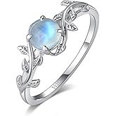 Angol Natural Moss Agate Ring 925 Sterling Silver Leaf Ring Engagement Promise Rings for Women Jewelry Gift (8, Silver-Moonstone)
