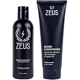 ZEUS Beard Wash Set for Men, Shampoo & Conditioner Duo with Green Tea & Essential Oils, Hydrates, Softens & Strengthens Beard Hair (Made in USA) Vanilla Rum