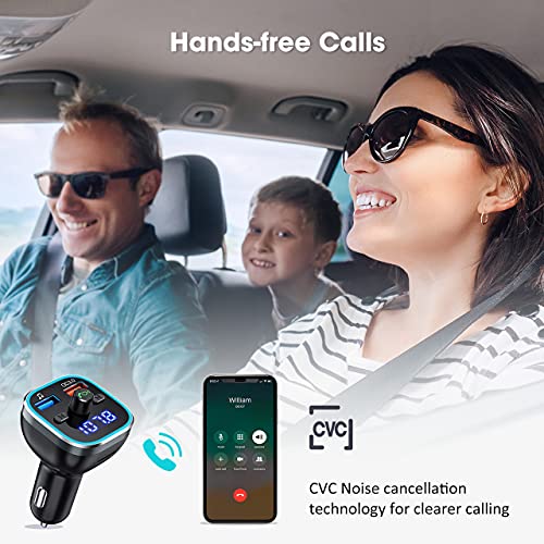 VT FM Transmitter for Car, Bluetooth 5.0 Car Radio Audio Adapter with QC3.0 Quick Charge & 6 RGB Colorful Light, MP3 Player Car Charger Support Hands-Free Calling, USB Drive, TF Card,Black