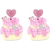 Cute Cake Dangle Drop Earring for Women Cute Sweet Pink Acrylic Promise Statement Love Heart Dangling Stud Fashion Earrings Engagement Anniversary Celebration Holiday Party Jewelry for Valentine