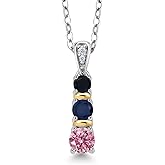 Gem Stone King 925 Silver and 10K Yellow Gold Round Pink Lab Grown Diamond Blue Sapphire and Black Onyx Pendant Necklace For Women (0.57 Cttw, Gemstone April Birthstone, with 18 Inch Chain)