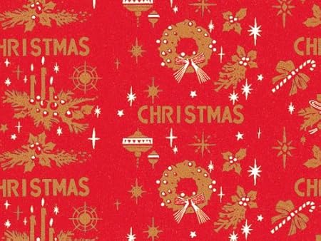 Amazon クリスマス用 包装紙 ゴールドレツド 全判 100枚 全紙 プレゼント ギフト ラッピング用資材 ギフトバッグ 袋 文房具 オフィス用品