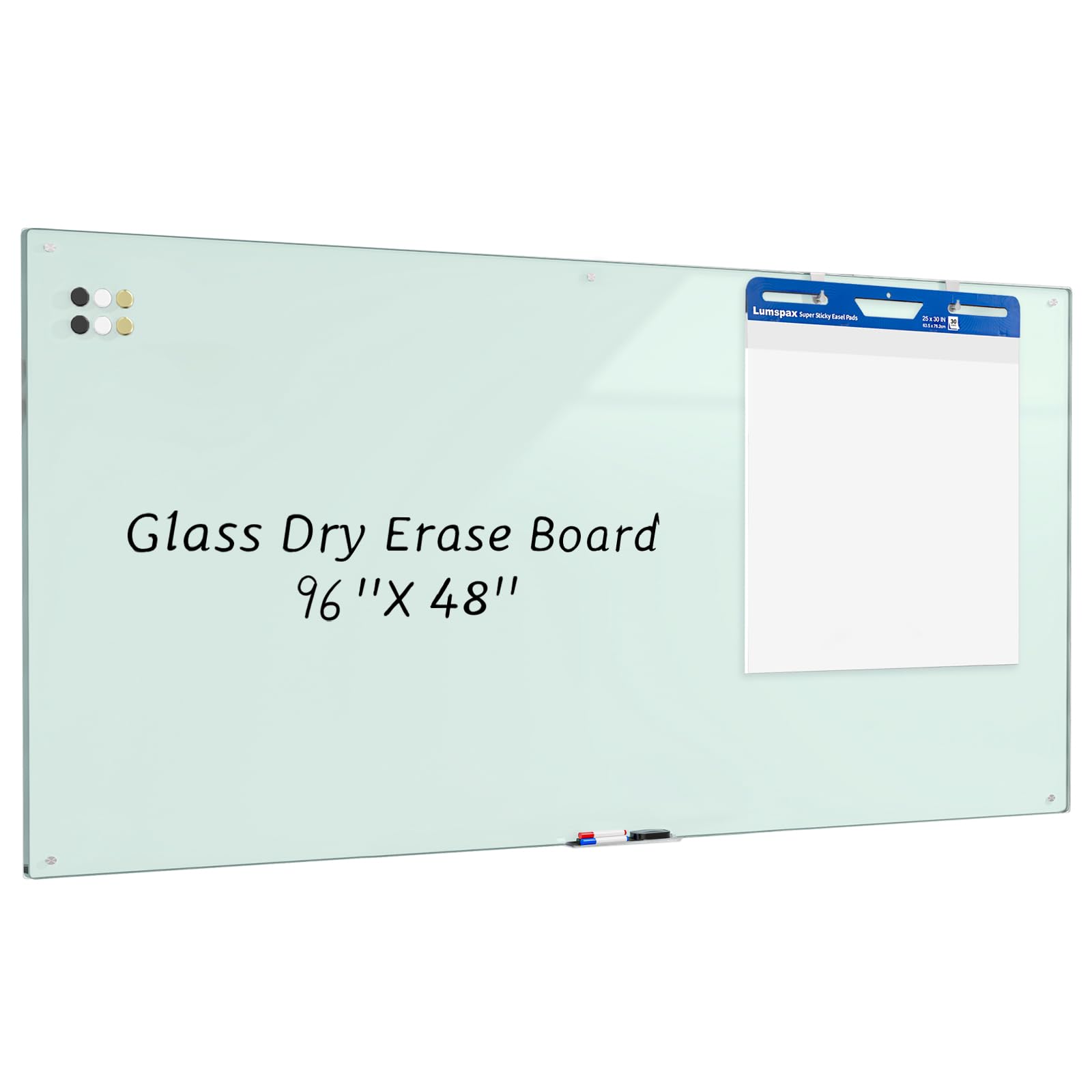 Photo 1 of Lumspax 0.4mm Reinforced Metal Backing Glass White Board for Wall, 96" x 48" Extra Large Magnetic Tempered Glass Dry Erase Board with Frameless Design, 8' x 4' Glass Board for Home, Office, School