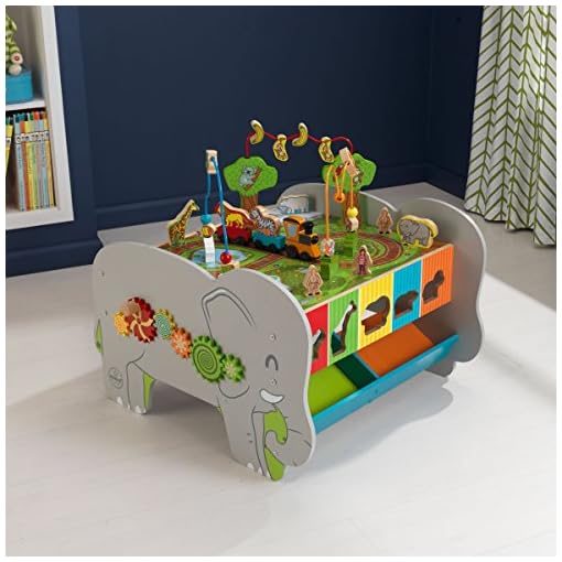 Top Rated Best Seller Kids Toddler Wooden Play Center Table Station Inter-Active Learning Activity Toy- Perfect Way For Your Kids To Develop Motor Skills- Push Beads Rolling Train Turning Gears More - Image 4