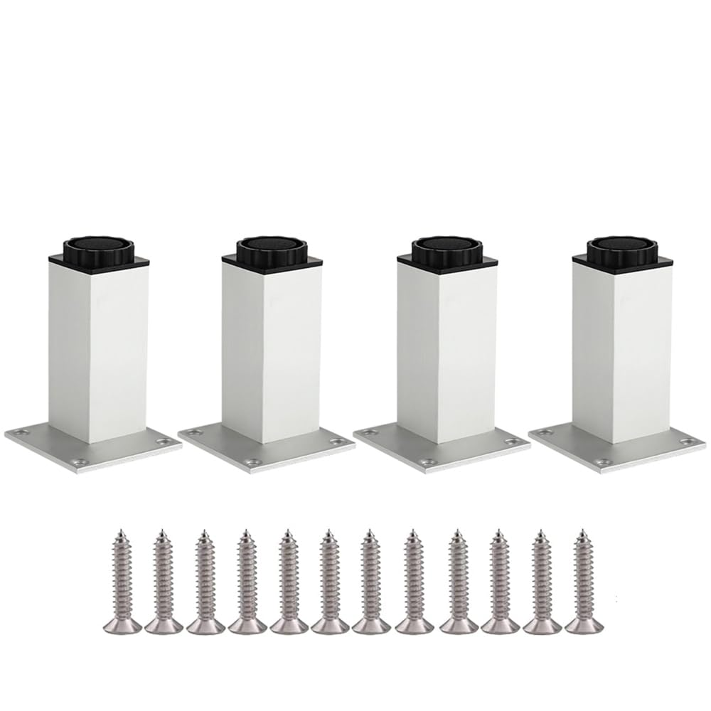 4PCS Furniture Legs, 4"/10cm Aluminum Alloy Adjustable Height 0-5mm Table Legs, Metal Sofa Replacement Support Feet Legs for Sofa Table Chair Desk Kitchen Cupboard Cabinets Legs Feet - Sliver