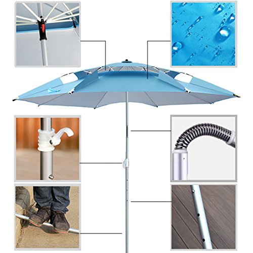 Portable Sun Shade Slant Umbrella, DoerDo 2.2m Width Free Airflow 360 Degree Inclined All Direction For All-Weather, With Floor Insert Tool, Heat Insulation, Antiultraviolet - 2.2m