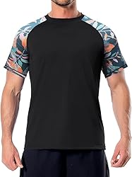Mens Rash Guard Swim Shirts Short Sleeve UV Sun