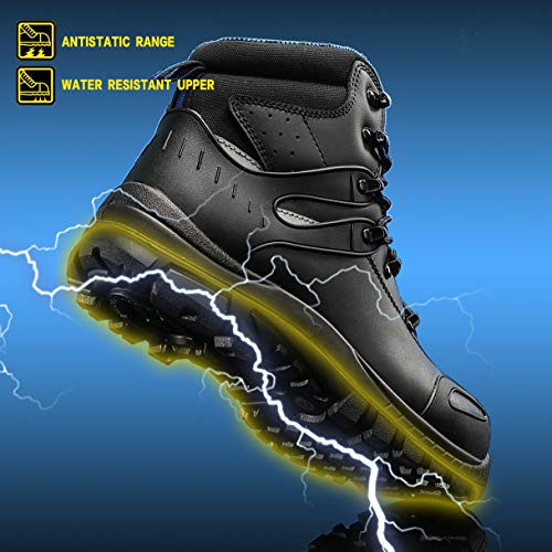 GLORYA Composite Toe Work Boots for Men, Safety Shoes Slip Resistant Anti-Static Leather Work Boots Black Size 9 - Thumbnail 5