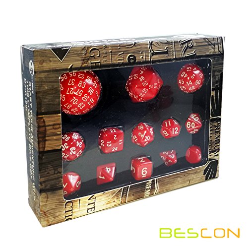BESCON DICE Bescon Complete Polyhedral Dice Set 13pcs D3-D100, 100 Sides Dice Set Opaque Red