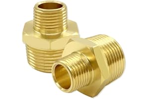 Hooshing 2PCS Brass Reducing Hex Nipple 3/8" NPT Male x 3/4" NPT Male Thread Brass Pipe Fitting Adapter,OD 5/8" to OD 1"