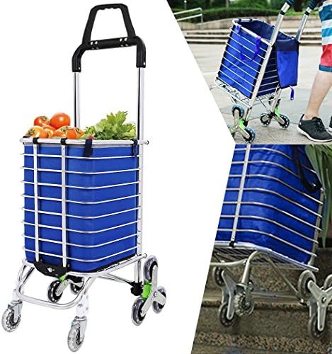 Opino Heavy Duty Folding Aluminum 8 Wheels, Double Handle Stair Climbing Grocery Utility Cart with Oxford Cloth Bag, Removable Waterproof Canvas Bag and Tri-wheels (US Stock) (Type1)