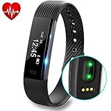 Fitness Tracker with Heart Rate monitor V2 Activity Watch Step Walking Sleep Counter Wireless Wristband Pedometer Exercise Tracking Sweatproof Sports Bracelet for Android and iOS, Black, Hembeer