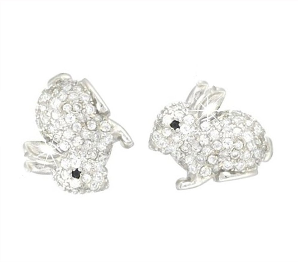 findout Ladies 925 Sterling Silver Cubic Zirconia Bunny Rabbit Shinny Cute Stud Earrings, for Women Girls Children(f1836)