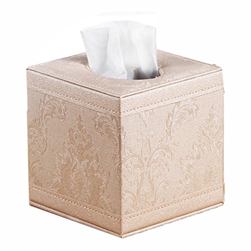 LYUS Square Tissue Holder Stylish PU Leather Napkin Holder Pumping Paper Box Case Dispenser, Facial Tissue Holder with Magnetic Bottom for Home Office Car Automotive Decoration Brown (Apricot)