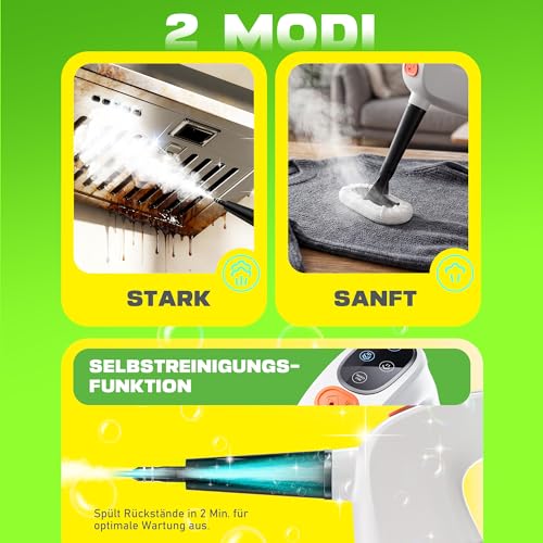 Handheld Steam Cleaner 1200 W, 500 ml Removable Water Tank with Detergent Dispenser, Removes Grease and Dirt, Steam Cleaner Handheld Device for Kitchen, Bathroom, Grouts, Windows & Household