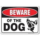 Beware Of Dog Sign By SigoSigns- Large 7 x 10 Inch Aluminum Warning Dog Sign - USA Made Of Rust Free Aluminum-UV Printed With Professional Graphics-Easy To Mount Indoors &amp; Outdoors