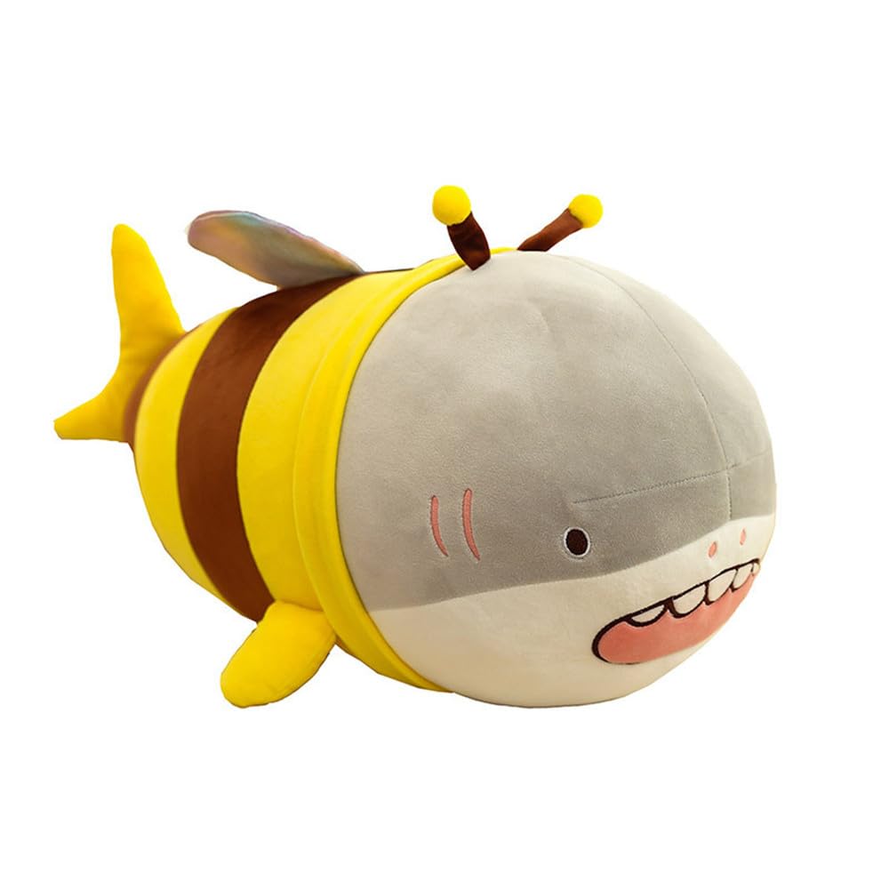 NatureMan 14inch Yellow Bee Plush Pillow, Anime Bee Shark Plushie Doll, Soft Shark Stuffed Toy, Kids Plush Pillow