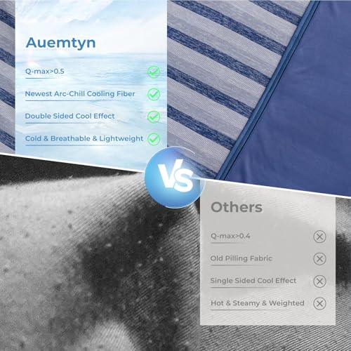 Auemtyn Cooling Blankets for Hot Sleepers Queen Size with Japanese Q-Max>0.5 Arc-Chill Cooling Fiber, Lightweight Breathable Double Sided Cold Tech Summer Blanket for Night Sweats(90"X90",Navy Blue)