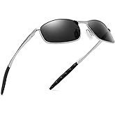 SUNGAIT Mens Narrow Polarized Sunglasses Metal Frame Small Rectangle Retro Durable UV400 Protection