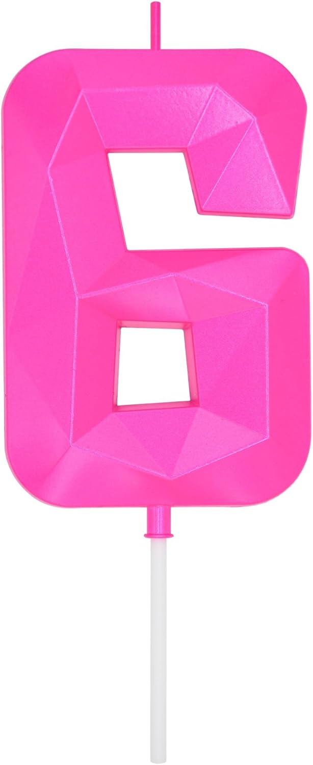 Candles & Holders - DERVENTA Birthday Candles Big Numbers 3D Pink 3.7 inch Party Cake Topper 1 Piece (Number 6 Pink)