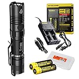 Nitecore P12GT 1000 Lumens Compact Tactical LED Flashlight, 2 x Rechargeable Batteries, i2 Two Channel Smart Charger, Lumentac Battery Organizer