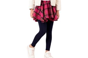 WELAKEN Girls Plaid Skirted Leggings – Kids Tartan Skirt with Stretch Leggings and Elastic Waistband