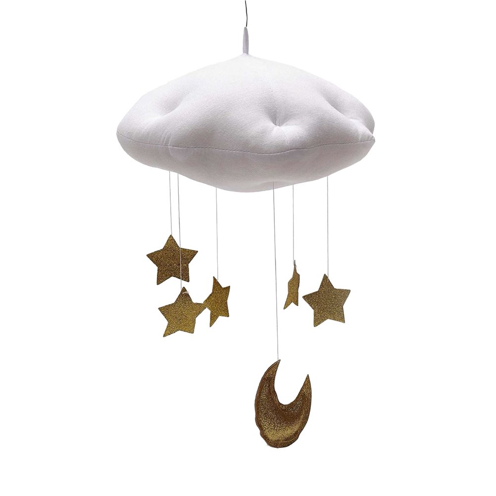 YeahiBaby Baby Mobile Bett Mobile Weiße Wolken Golden Mond Sterne Decke
