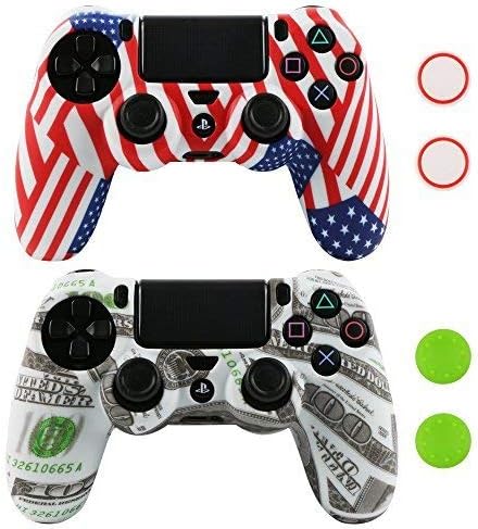 LZETC(TM) Replacement Silicone Case for Sony PlayStation 4 Game- with Matching Thumb Grips,Flag