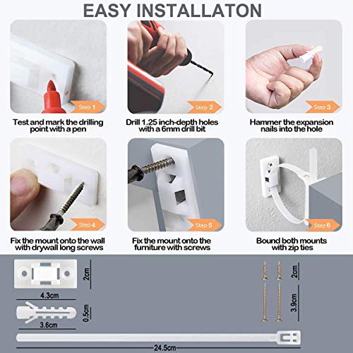 Furniture Straps,12 Pack Baby Proofing Anti Tip Furniture Anchors Kit, Cabinet Wall Anchor, Adjustable Child Safety Straps Protect Toddlers & Pet from Falling Furniture