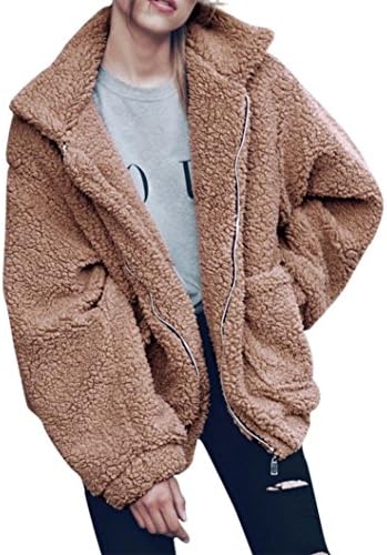 Freeheart Women Fleece Cardigan,Fleece Jackets,Fleece Outwear,Warm Winter Jacket,Fleece Parka,Soft Comfortable (L, Khaki)