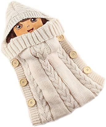 Yingrui Knit Baby Sleeping Bag Buttons Side Snuggle Cocoon Newborn Shower Gift Hood Sleep Sack (Beige)