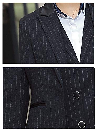 Women's Three Pieces Office Lady Stripe Blazer Business Suit Set Women Suits Work Skirt/Pant,Vest Jacket (BlackKZ-9006, M)