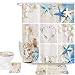 Amagical Blue Starfish Seashell Conch 16 Piece Shower Curtain Bathroom Mat Set Wishing Bottle Love Stone Design Bath Mat + Contour Mat + Toilet Cover + Shower Curtain + 12 Hooks (Blue Starfish) primary