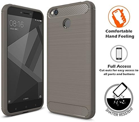 LIKESEA Carbon Fibre Style Case for Xiaomi Redmi 4/ Redmi 4X, Premium Soft TPU Gel Protective Cover with Shock-Absorption and Anti-Scratch, Gray
