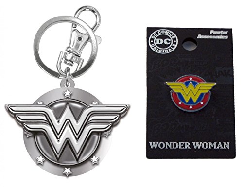 Bundle 2 Items: One (1) Wonder Woman Pewter Keychain and One (1) Pewter Lapel Pin