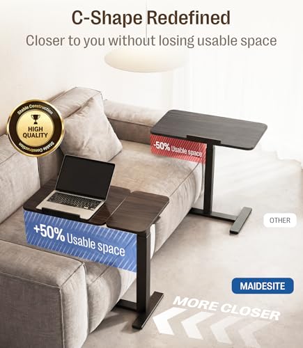 MAIDeSITe C-Shaped Side Table with Wheels, Height Adjustable Table with Double Tilting Tray and Stopper, Ideal for Care, Reading and Teleworking (Walnut)