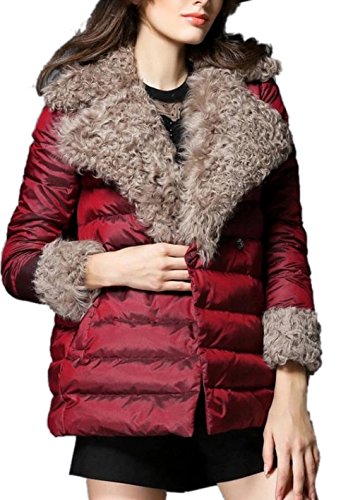 Lingswallow Women's Winter Lightweight Faux Fur Puffer Jacket Down Coat Red Lingswallow Women's Winter Lightweight Faux Fur Puffer Jacket Down Coat Red