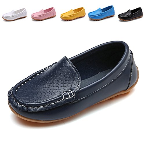 L-RUN Casual Penny Loafers for Toddler Boys Girls Synthetic Leather Shoes Navy 5.5 M US Infant