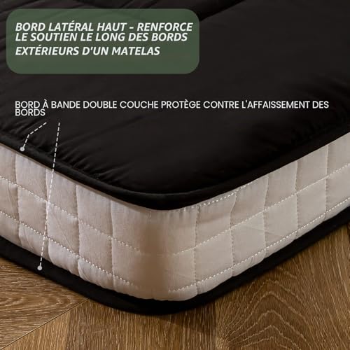 MAXYOYO Japanese Futon Mattress Floor Padded Quilted Mattress Topper, Extra Thick Sleeping Pad Foldable Breathable Floor Lounger Guest Bed for Camping Sofa (Black, King)