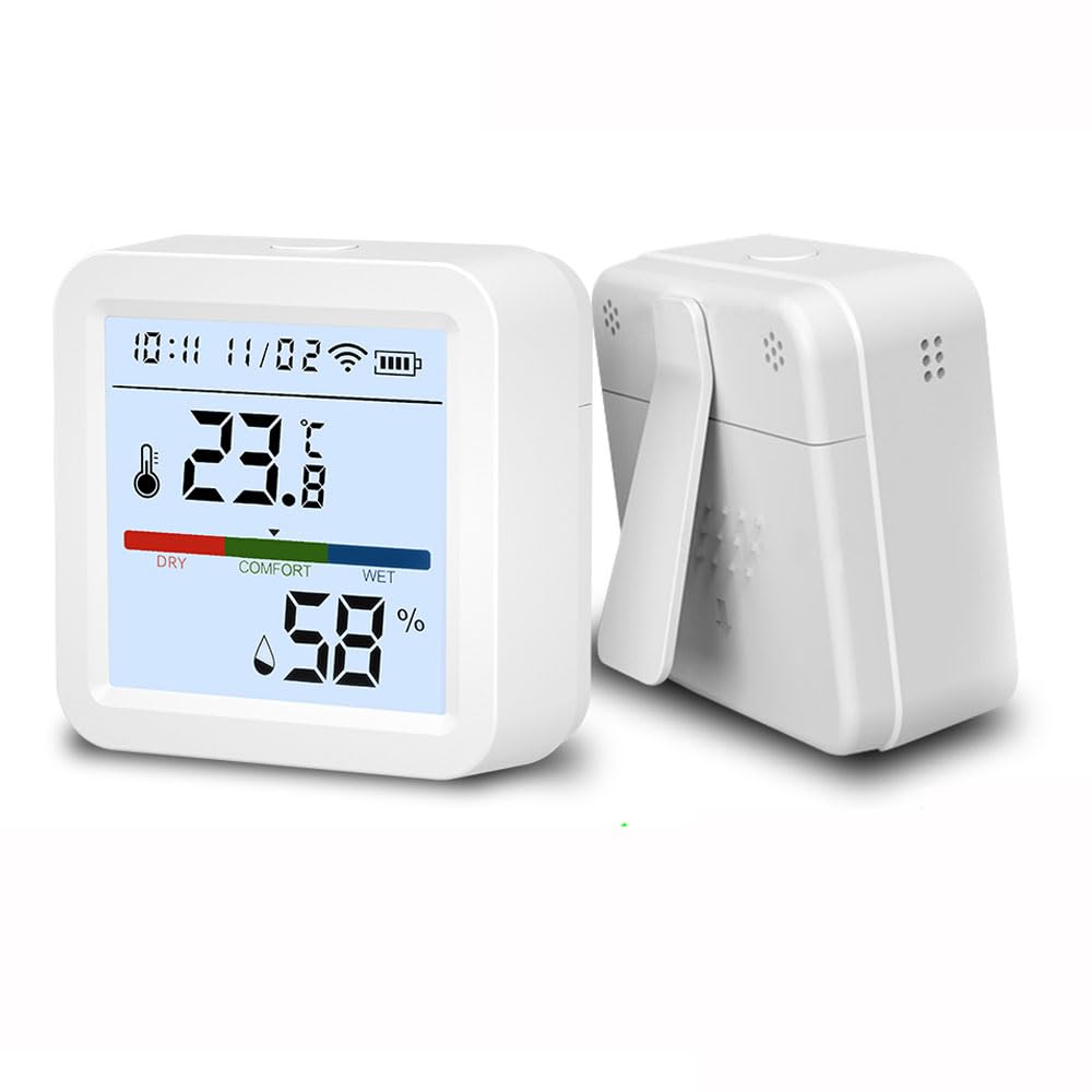 Irishom WiFi Thermometer Hygrometer App Smart Thermometer for Home LCD Backlight with Detachable Stand Digital Temperature Humidity Sensor Real-time Monitoring Recordin for Bedroom Office Garage