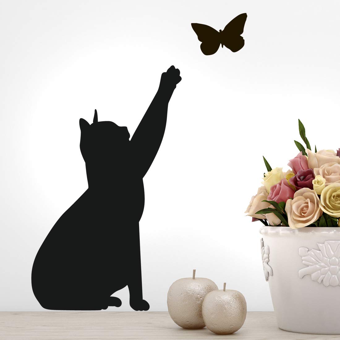 Cat Wall Sticker Butterfly Decal Art Wallpaper Kitchen Decor Bedroom Decoration Home Mural Transfer Cats transfers Living Room Posters Removable Decals Animal Painting DIY Vinyl Adhesive Poster Black