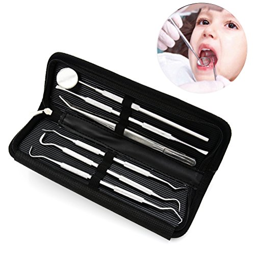 1 Set/6 Pcs Professional Dental Hygiene Kit with Bag for Personal Use Tooth Scraper Dental Inspection Mirror Tartar Calculus Plaque Remover