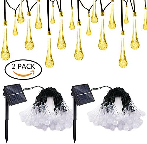 Aluvee 2pack 19.7ft/30LED Solar String Lights Fairy Warm White Drop String Lamps for Outdoor Christmas Home Patio Lawn Garden Party Wedding Holiday Decorations