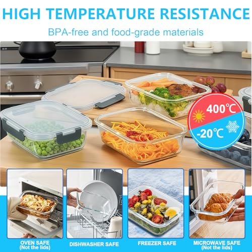 Pure Future 24-Piece Set (12-Pack) Borosilicate Glass Food Storage Containers with Upgraded Detachable Locking Lids - Leak Proof Meal Prep Lunch Boxes, Oven/Microwave Safe