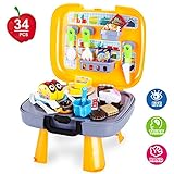 Kitchen Playset Toys, 34 PCS Pretend Play Toys of Food Cutting and Cooking for Girls & Boys by Kidcia