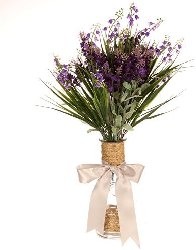 Tdvision Artificial Silk Flowers Lavender and Chlorophytum Bouquets for Home Decor Party Wedding 7 Bundles No Vase (Purple)