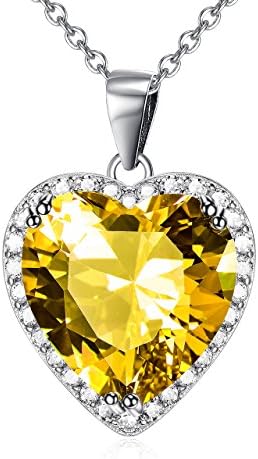 Yellow December Birthstone Love Heart Pendant Necklace Sterling Silver Solitaire Cubic Zircon Women Jewelry Set (December-Turquoise)