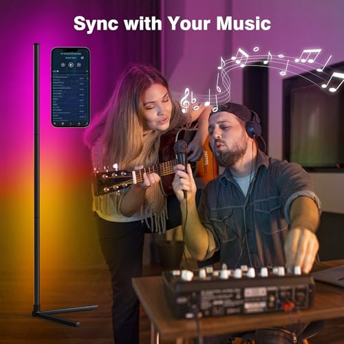 riyo Led Floor Lamp, RGB Corner Floor Lamp with APP and Remote Control, 16 Million Colors & 68+ Scene Color Changing Ambience Light with Music Sync for Living Room, Bedroom, Gaming Room Decor
